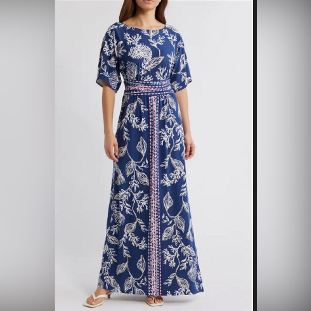 Lilly Pulitzer Blue and White Floral Maxi Dress